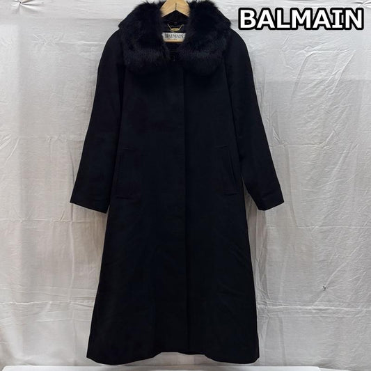 バルマン BALMAIN コート コート一般 カシミヤ シルク ステンカラー ロング コート 日本製 襟ファー取り外し可 11号 黒 / ブラック / black レディース USED 古着 中古 50169593