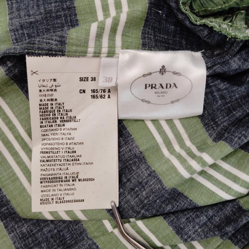プラダ PRADA ワンピース ひざ丈スカート 半袖 ワンピース コットン ボーダー柄 38 緑 / グリーン / green X 白 / ホワイト / white X 黒 / ブラック / black レディース USED 古着 中古 50169614