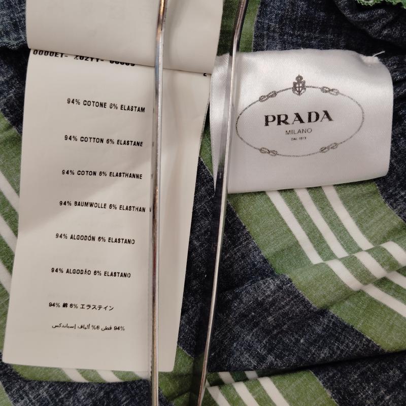 プラダ PRADA ワンピース ひざ丈スカート 半袖 ワンピース コットン ボーダー柄 38 緑 / グリーン / green X 白 / ホワイト / white X 黒 / ブラック / black レディース USED 古着 中古 50169614