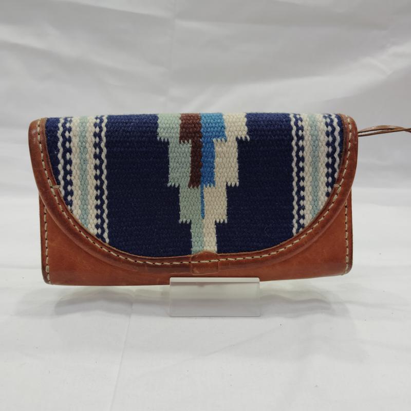 ラッキージョン LUCKY JOHN 財布 長財布 コンチョ ラグ レザー ウォレット 長財布 - 青 / ブルー / blue X 茶 / ブラウン / brown メンズ USED 古着 中古 50169629