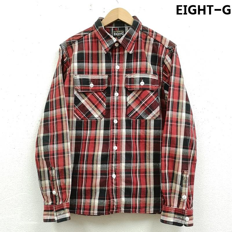 エイトジー EIGHT-G シャツ、ブラウス 長袖 日本製 19FW チェック フランネル ワーク シャツ ネルシャツ 8LS-49 M 赤 / レッド / red メンズ USED 古着 中古 50169632