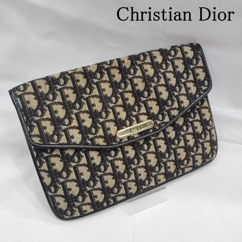 クリスチャンディオール Christian Dior クラッチバッグ、パーティバッグ クラッチバッグ、パーティバッグ 90s オールド トロッター 柄 クラッチバッグ ロゴ ゴールド プレート 黒 / ブラック / black X ベージュ / ベージュ / beige レディース USED 古着 中古 50169634