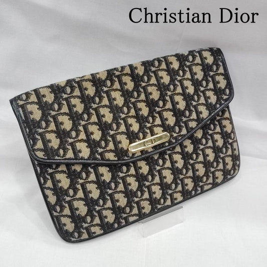 クリスチャンディオール Christian Dior クラッチバッグ、パーティバッグ クラッチバッグ、パーティバッグ 90s オールド トロッター 柄 クラッチバッグ ロゴ ゴールド プレート 黒 / ブラック / black X ベージュ / ベージュ / beige レディース USED 古着 中古 50169634