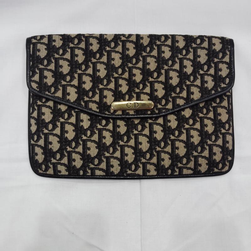 クリスチャンディオール Christian Dior クラッチバッグ、パーティバッグ クラッチバッグ、パーティバッグ 90s オールド トロッター 柄 クラッチバッグ ロゴ ゴールド プレート 黒 / ブラック / black X ベージュ / ベージュ / beige レディース USED 古着 中古 50169634