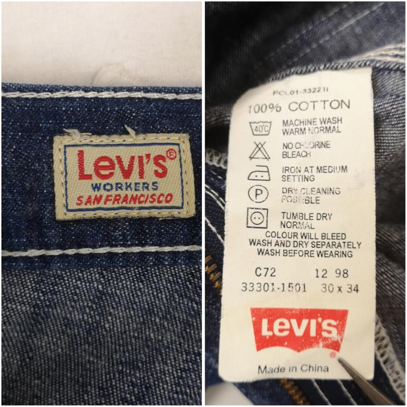 リーバイストラウスアンドコー Levi Strauss & co. パンツ ワークパンツ、ペインターパンツ ウォッシュ加工 ワイド ストレート デニム ワーク ペインター パンツ 33301-1501 30インチ インディゴ / インディゴ / Indigo メンズ USED 古着 中古 50169637