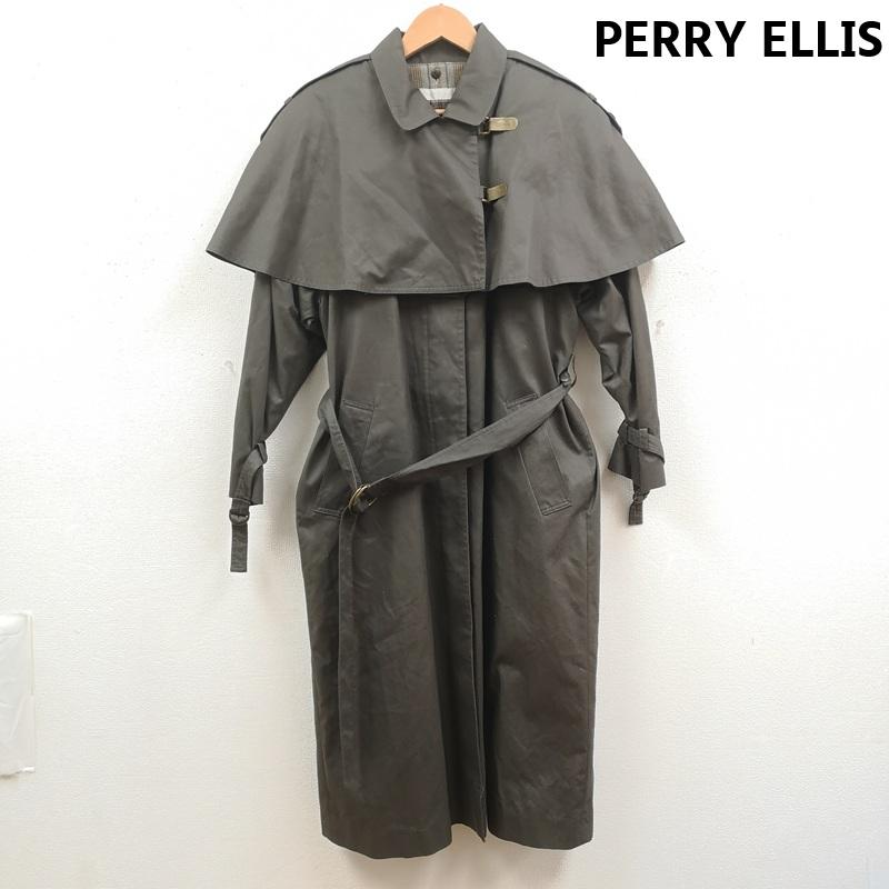 古着 USED コート トレンチコート PERRY ELLIS ケープ付き ロング トレンチ コート チャコールグレー / チャコールグレー / レディース USED 古着 中古 50169641