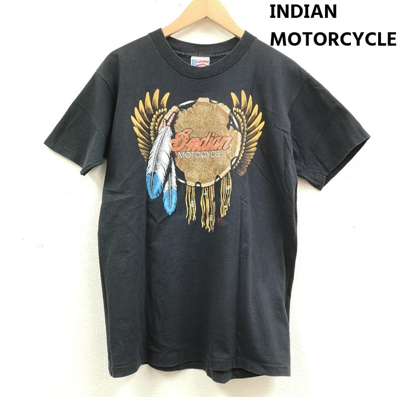 インディアン モーターサイクル INDIAN MOTORCYCLE Tシャツ 半袖 USA製 90s シングルステッチ バイカー グラフィック 半袖 Tシャツ S/S TEE M 黒 / ブラック / black X 紺 / ネイビー / navy メンズ USED 古着 中古 50169643