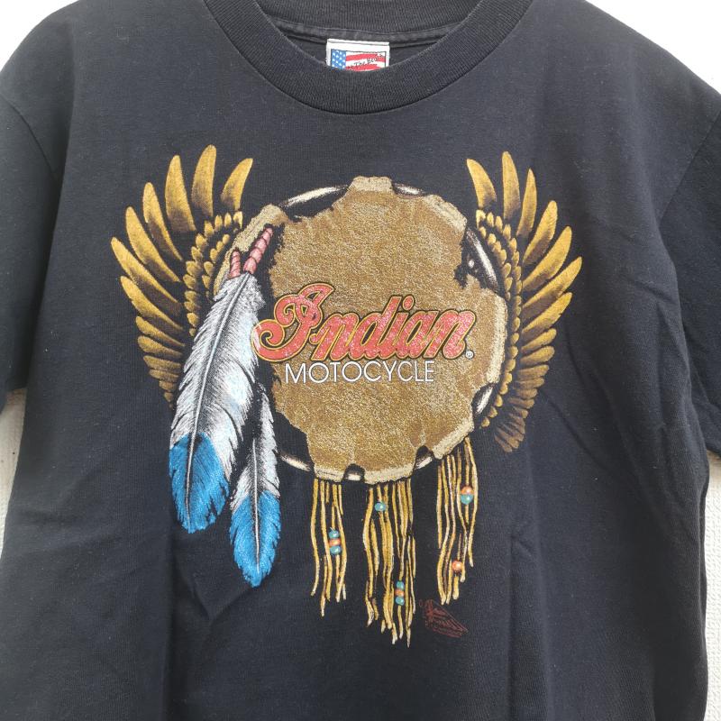 インディアン モーターサイクル INDIAN MOTORCYCLE Tシャツ 半袖 USA製 90s シングルステッチ バイカー グラフィック 半袖 Tシャツ S/S TEE M 黒 / ブラック / black X 紺 / ネイビー / navy メンズ USED 古着 中古 50169643
