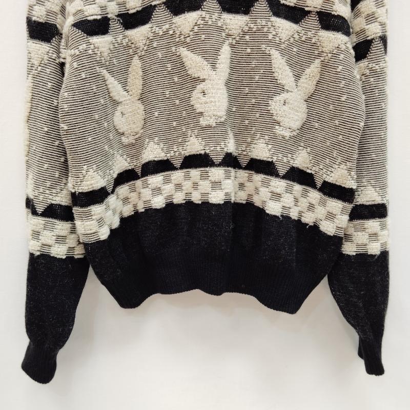 プレイボーイ PLAYBOY ニット、セーター 長袖 80s 90s ヴィンテージ ウール ニット セーター バニーヘッド チェッカー フラッグ柄 L 黒 / ブラック / black X 白 / ホワイト / white X 灰 / グレー / gray メンズ USED 古着 中古 50169652