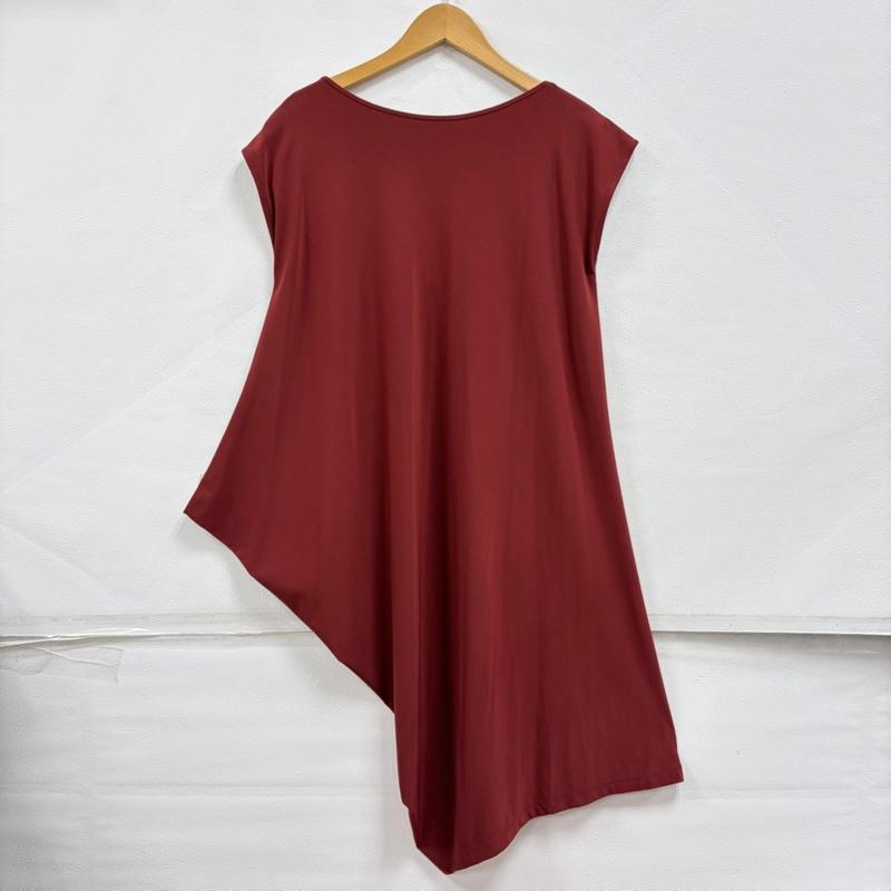 イッセイミヤケ ISSEY MIYAKE ワンピース ロングスカート アシンメトリー 変形 ロング ワンピース バーガンディ ドレープ ノースリーブ IM73JH011 2 無地 えんじ / ワインレッド / dark red レディース USED 古着 中古 50169708