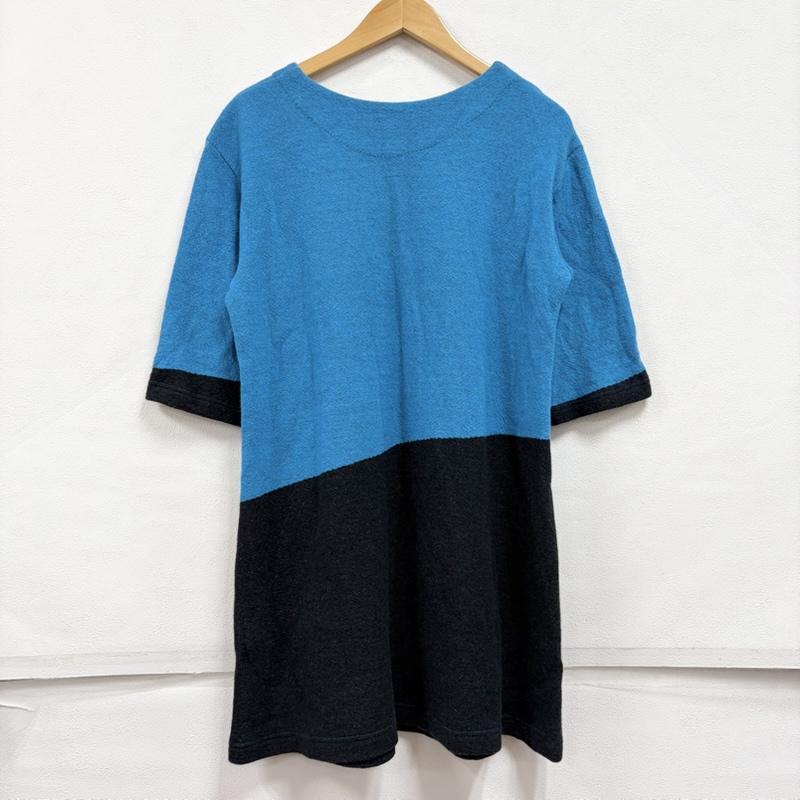 イッセイミヤケ ISSEY MIYAKE ワンピース ひざ丈スカート HaaT ハート 半袖 バイカラー ワンピース チュニック ウール 2 無地 黒 / ブラック / black X 青 / ブルー / blue レディース USED 古着 中古 50169711