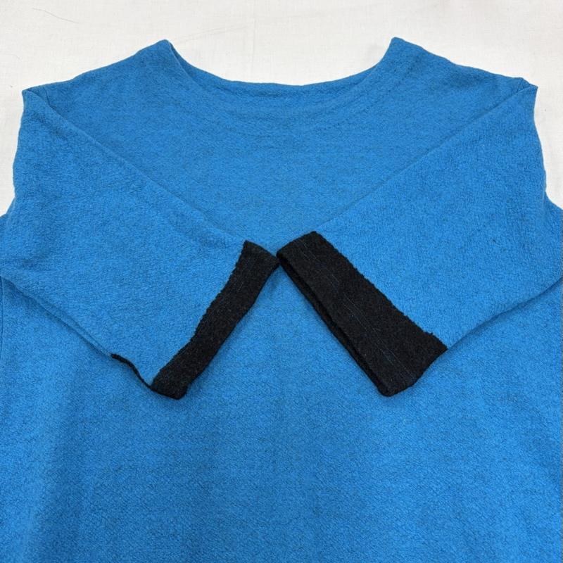 イッセイミヤケ ISSEY MIYAKE ワンピース ひざ丈スカート HaaT ハート 半袖 バイカラー ワンピース チュニック ウール 2 無地 黒 / ブラック / black X 青 / ブルー / blue レディース USED 古着 中古 50169711