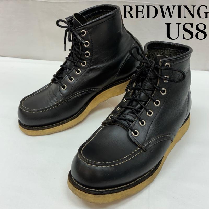 レッドウィング RED WING ブーツ ショートブーツ 90s 8130 刺繍羽タグ ブラック クローム レザー レースアップ ワークブーツ US：8 メンズ USED 古着 中古 50169723