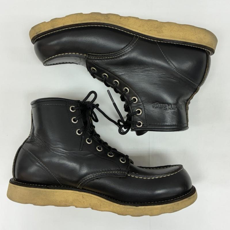 レッドウィング RED WING ブーツ ショートブーツ 90s 8130 刺繍羽タグ ブラック クローム レザー レースアップ ワークブーツ US：8 メンズ USED 古着 中古 50169723
