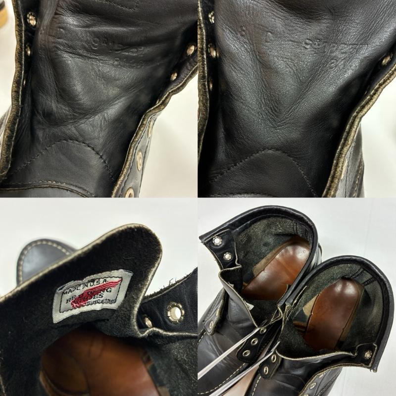 レッドウィング RED WING ブーツ ショートブーツ 90s 8130 刺繍羽タグ ブラック クローム レザー レースアップ ワークブーツ US：8 メンズ USED 古着 中古 50169723