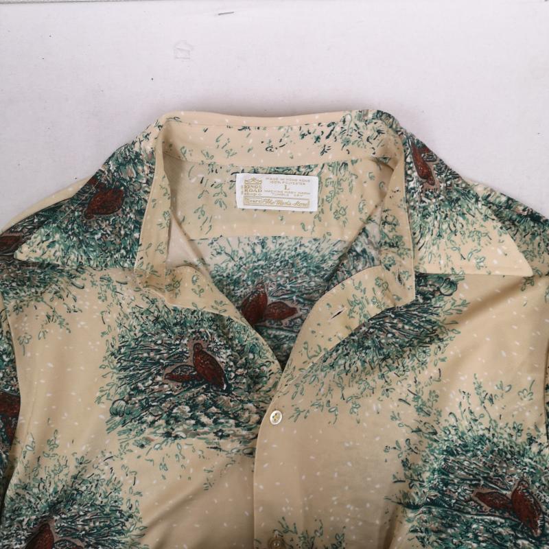 シアーズ SEARS シャツ、ブラウス 長袖 70s KINGS ROAD 鳥 草むら 白ドット 総柄 プリント 長袖 シャツ L ベージュ / ベージュ / beige X 茶 / ブラウン / brown X 緑 / グリーン / green メンズ USED 古着 中古 50169728