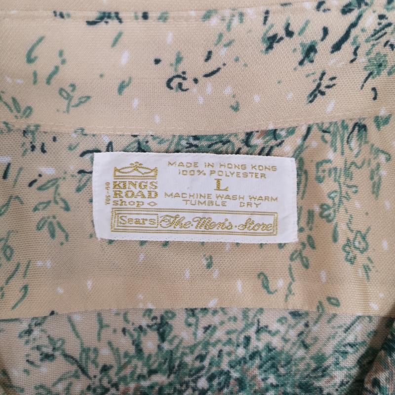 シアーズ SEARS シャツ、ブラウス 長袖 70s KINGS ROAD 鳥 草むら 白ドット 総柄 プリント 長袖 シャツ L ベージュ / ベージュ / beige X 茶 / ブラウン / brown X 緑 / グリーン / green メンズ USED 古着 中古 50169728