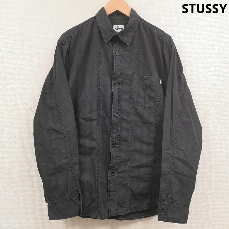 ステューシー STUSSY シャツ、ブラウス 長袖 USA製 90s 白タグ シャドー ストライプ 長袖 ワーク シャツ L 黒 / ブラック / black X 緑 / グリーン / green メンズ USED 古着 中古 50169729