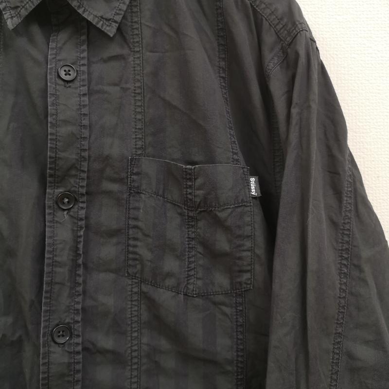 ステューシー STUSSY シャツ、ブラウス 長袖 USA製 90s 白タグ シャドー ストライプ 長袖 ワーク シャツ L 黒 / ブラック / black X 緑 / グリーン / green メンズ USED 古着 中古 50169729