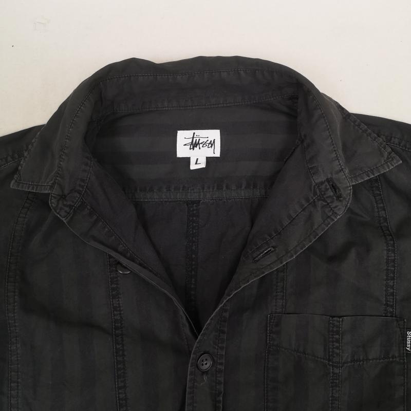 ステューシー STUSSY シャツ、ブラウス 長袖 USA製 90s 白タグ シャドー ストライプ 長袖 ワーク シャツ L 黒 / ブラック / black X 緑 / グリーン / green メンズ USED 古着 中古 50169729