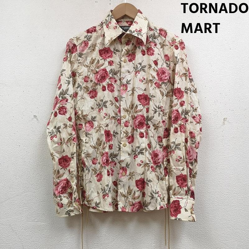トルネードマート TORNADO MART シャツ、ブラウス 長袖 日本製 バラ ローズ 花 総柄 プリント サイド レースアップ 長袖 シャツ TSH-5235 M 白 / ホワイト / white X 桃 / ピンク / pink メンズ USED 古着 中古 50169730