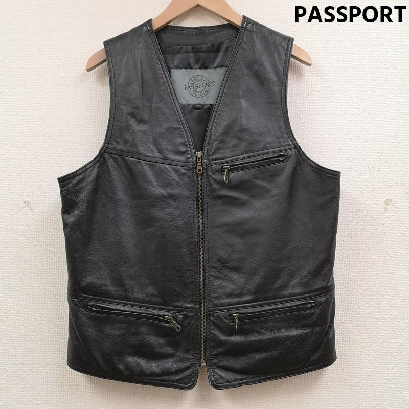 古着 USED ベスト ベスト PASSPORT パスポート 本革 レザー ベスト M 黒 / ブラック / black メンズ USED 古着 中古 50169731