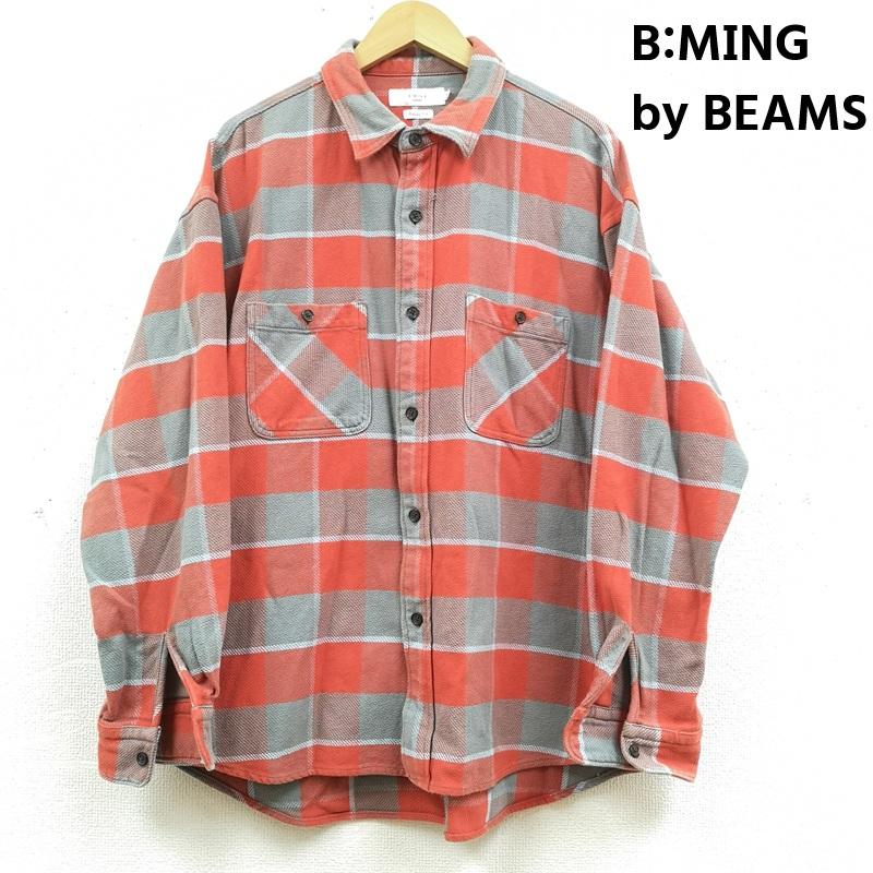 ビーミング バイ ビームス B:MING by BEAMS シャツ、ブラウス 長袖 リラックス フィット フランネル 長袖 チェック シャツ ネル シャツ 92-11-0047-803 XL 灰 / グレー / gray X 橙 / オレンジ / orange X マルチカラー / マルチカラー / multicolor メンズ USED 古着 中古 50169736