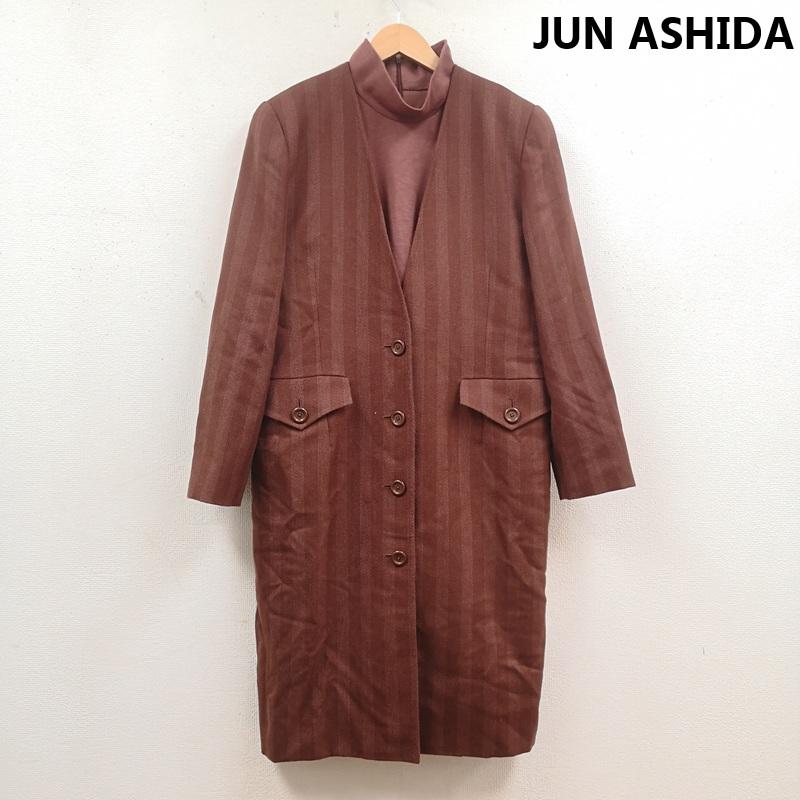 ジュンアシダ JUN ASHIDA コート コート一般 セットアップ ストライプ柄 ロング コート インナー ハイネック ワンピース - 茶 / ブラウン / brown メンズ USED 古着 中古 50169743