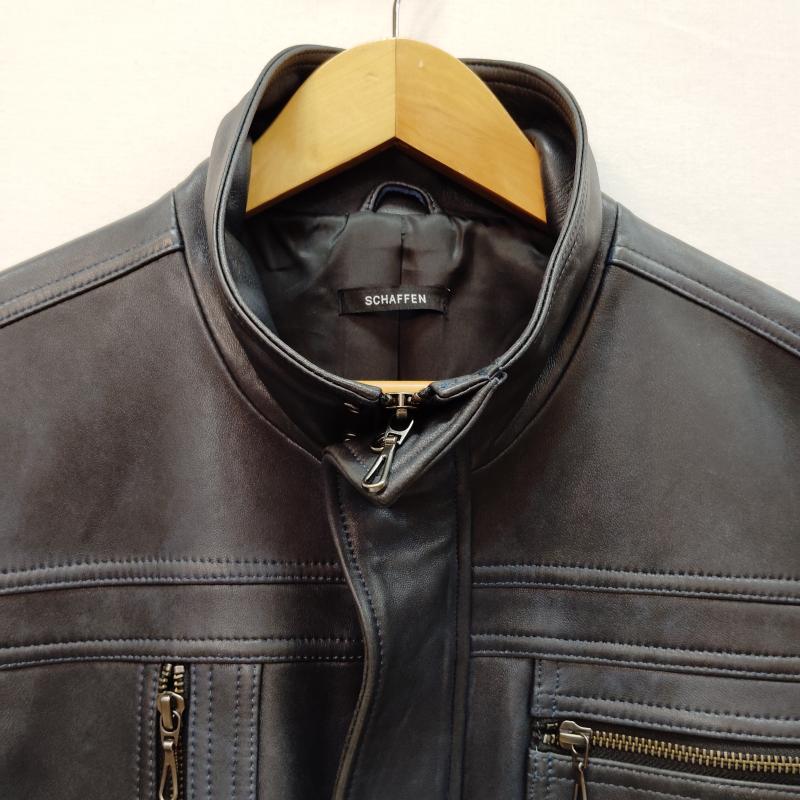 レザー レザー ジャケット、上着 レザージャケット schaffen レザージャケット シングル ライダース風 2 紺 / ネイビー / navy メンズ USED 古着 中古 50169747