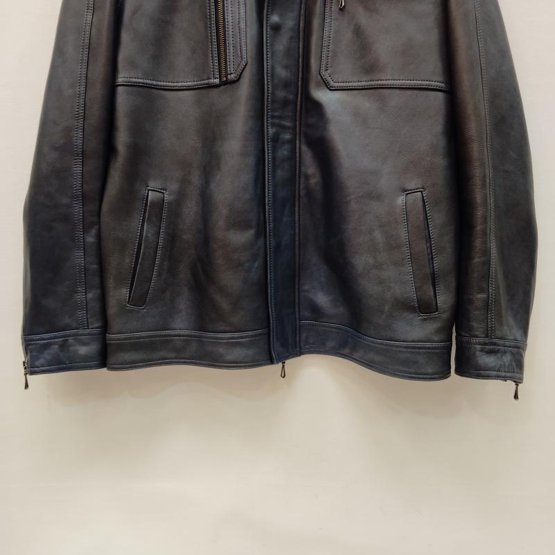 レザー レザー ジャケット、上着 レザージャケット schaffen レザージャケット シングル ライダース風 2 紺 / ネイビー / navy メンズ USED 古着 中古 50169747