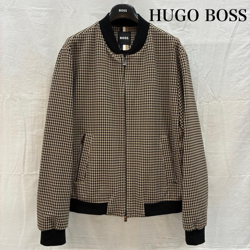 ヒューゴボス HUGO BOSS ジャケット、上着 ジャンパー、ブルゾン 千鳥格子 チェック ダブルジップ ブルゾン MA-1 ボンバー ジャケット ハンガー付き 52 メンズ USED 古着 中古 50169756