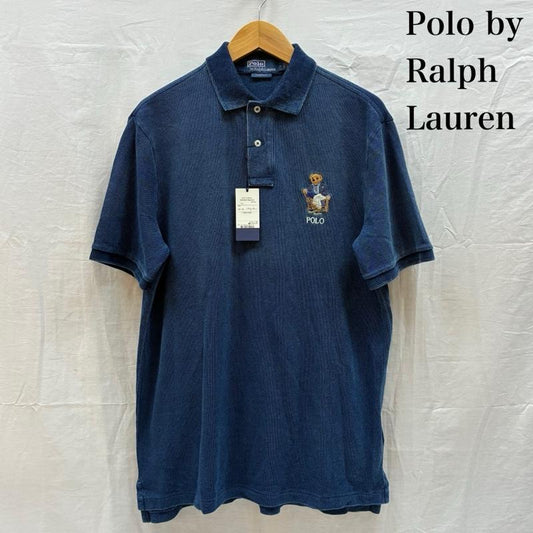 ポロバイラルフローレン Polo by RALPH LAUREN ポロシャツ 半袖 Polo Bear ポロベア インディゴ染め ウォッシュ加工 コットン メッシュ ポロシャツ M メンズ USED 古着 中古 50169761