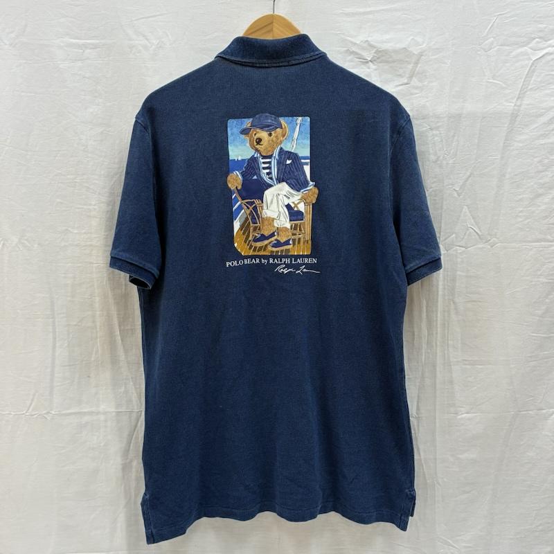 ポロバイラルフローレン Polo by RALPH LAUREN ポロシャツ 半袖 Polo Bear ポロベア インディゴ染め ウォッシュ加工 コットン メッシュ ポロシャツ M メンズ USED 古着 中古 50169761