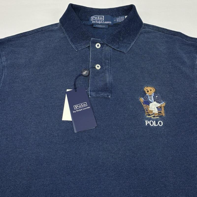 ポロバイラルフローレン Polo by RALPH LAUREN ポロシャツ 半袖 Polo Bear ポロベア インディゴ染め ウォッシュ加工 コットン メッシュ ポロシャツ M メンズ USED 古着 中古 50169761