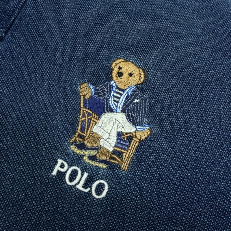ポロバイラルフローレン Polo by RALPH LAUREN ポロシャツ 半袖 Polo Bear ポロベア インディゴ染め ウォッシュ加工 コットン メッシュ ポロシャツ M メンズ USED 古着 中古 50169761