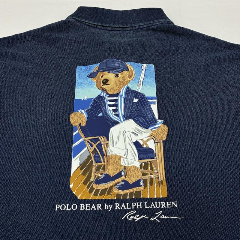 ポロバイラルフローレン Polo by RALPH LAUREN ポロシャツ 半袖 Polo Bear ポロベア インディゴ染め ウォッシュ加工 コットン メッシュ ポロシャツ M メンズ USED 古着 中古 50169761