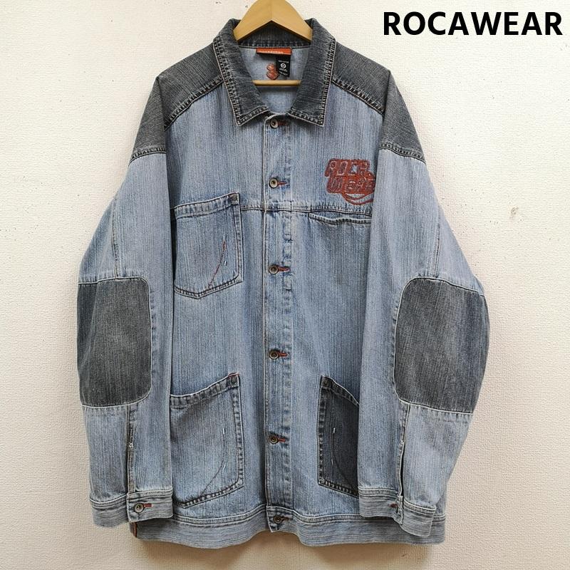 ロカウェア ROCAWEAR ジャケット、上着 ジャンパー、ブルゾン 切り替え エルボー パッチ 立体 ロゴ 刺繍 デニム ジャケット カバーオール - インディゴ / インディゴ / Indigo メンズ USED 古着 中古 50169764