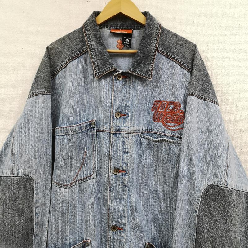 ロカウェア ROCAWEAR ジャケット、上着 ジャンパー、ブルゾン 切り替え エルボー パッチ 立体 ロゴ 刺繍 デニム ジャケット カバーオール - インディゴ / インディゴ / Indigo メンズ USED 古着 中古 50169764