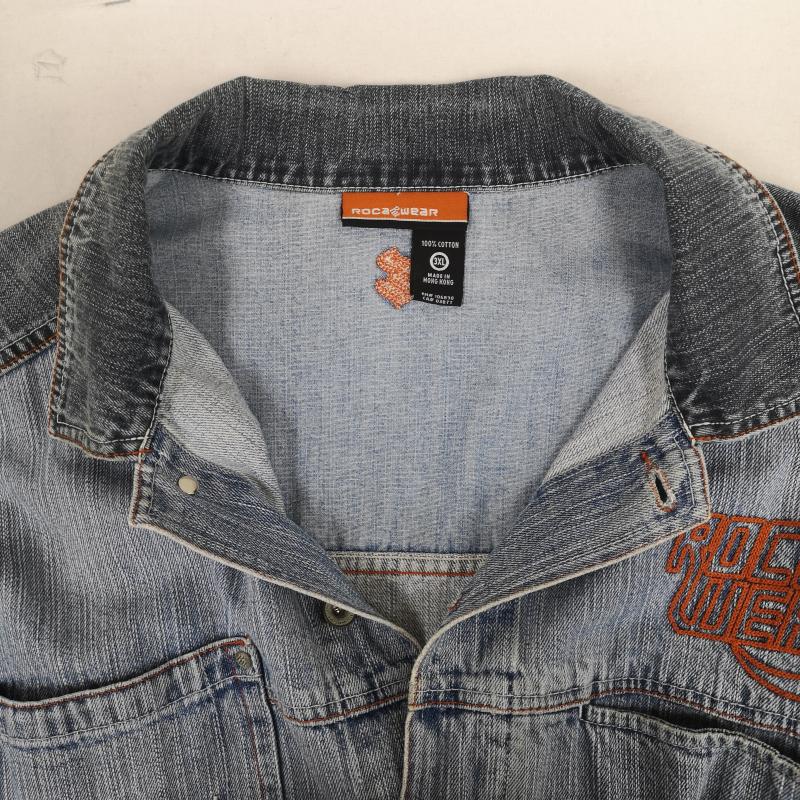 ロカウェア ROCAWEAR ジャケット、上着 ジャンパー、ブルゾン 切り替え エルボー パッチ 立体 ロゴ 刺繍 デニム ジャケット カバーオール - インディゴ / インディゴ / Indigo メンズ USED 古着 中古 50169764