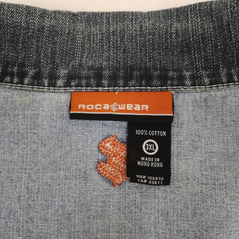 ロカウェア ROCAWEAR ジャケット、上着 ジャンパー、ブルゾン 切り替え エルボー パッチ 立体 ロゴ 刺繍 デニム ジャケット カバーオール - インディゴ / インディゴ / Indigo メンズ USED 古着 中古 50169764