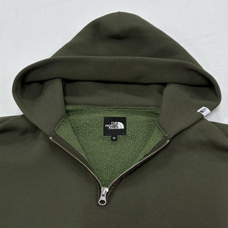 ザノースフェイス THE NORTH FACE パーカー 長袖 ハーフジップ パーカー フーディ 日本製 ロゴ プリント 裏起毛 スウェット NT12010R M ロゴ、文字 カーキ / カーキ / khaki X オリーブグリーン / オリーブグリーン / メンズ USED 古着 中古 50169769