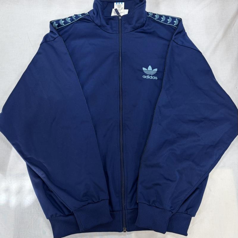 アディダス adidas ジャケット、上着 ジャンパー、ブルゾン 90s OLD オールド トラックジャケット ロゴ 刺繍 ヴィンテージ 万国旗タグ トレフォイル ジャージ M ロゴ、文字 X 刺繍 紺 / ネイビー / navy X 水色 / ライトブルー / メンズ USED 古着 中古 50169775
