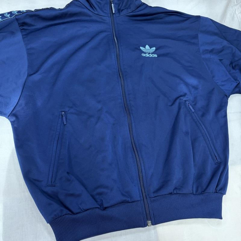 アディダス adidas ジャケット、上着 ジャンパー、ブルゾン 90s OLD オールド トラックジャケット ロゴ 刺繍 ヴィンテージ 万国旗タグ トレフォイル ジャージ M ロゴ、文字 X 刺繍 紺 / ネイビー / navy X 水色 / ライトブルー / メンズ USED 古着 中古 50169775