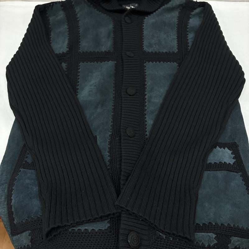 アニエス・ベー agnes b. カーディガン 長袖 HOMME ショールカラー リブ ニット ピッグスキン レザー 切替 カーディガン オールド アーカイブ 3 メンズ USED 古着 中古 50169797