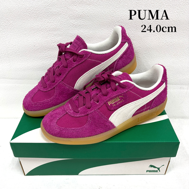 プーマ PUMA スニーカー スニーカー PALERMO VINTAGE パレルモ ヴィンテージ ガムソール スウェード ローカット スニーカー 24.0cm ロゴ、文字 桃 / ピンク / pink X 白 / ホワイト / white X ベージュ / ベージュ / beige レディース USED 古着 中古 50169812