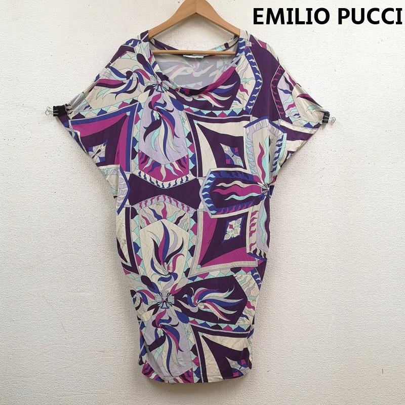 エミリオプッチ EMILIO PUCCI チュニック 半袖 イタリア製 幾何学模様 プッチ柄 ドルマンスリーブ チュニック ワンピース 06WG14 38 マルチカラー / マルチカラー / multicolor レディース USED 古着 中古 50169826