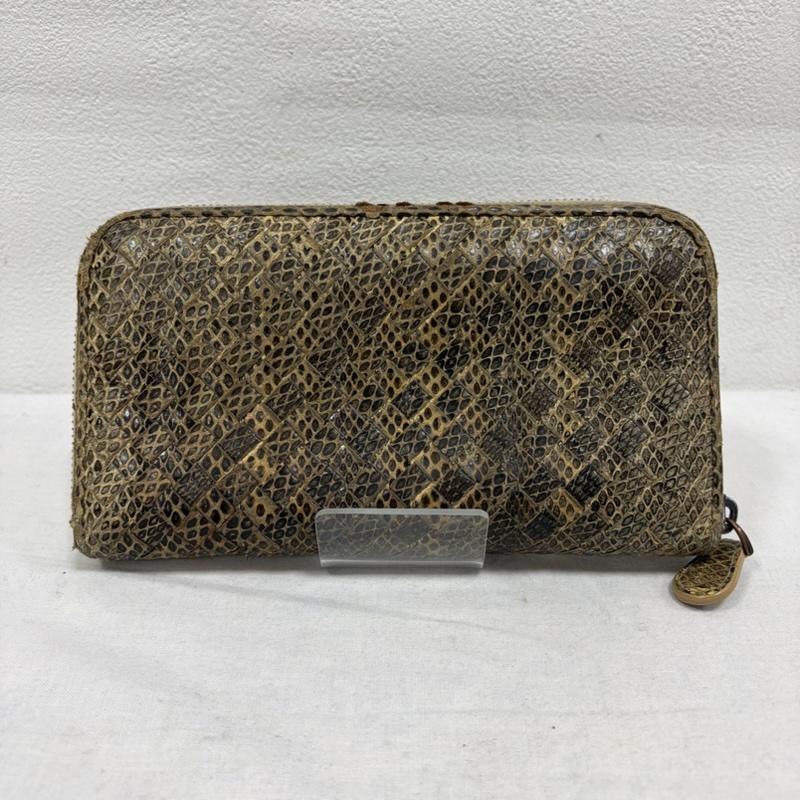 ボッテガヴェネタ BOTTEGA VENETA 財布 長財布 イントレチャート パイソン レザー ラウンドファスナー ウォレット 長財布 イタリア製 - ヘビ柄 ベージュ / ベージュ / beige X 茶 / ブラウン / brown レディース USED 古着 中古 50169870