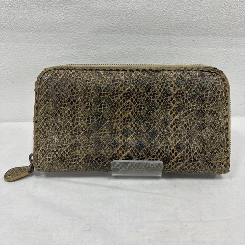 ボッテガヴェネタ BOTTEGA VENETA 財布 長財布 イントレチャート パイソン レザー ラウンドファスナー ウォレット 長財布 イタリア製 - ヘビ柄 ベージュ / ベージュ / beige X 茶 / ブラウン / brown レディース USED 古着 中古 50169870