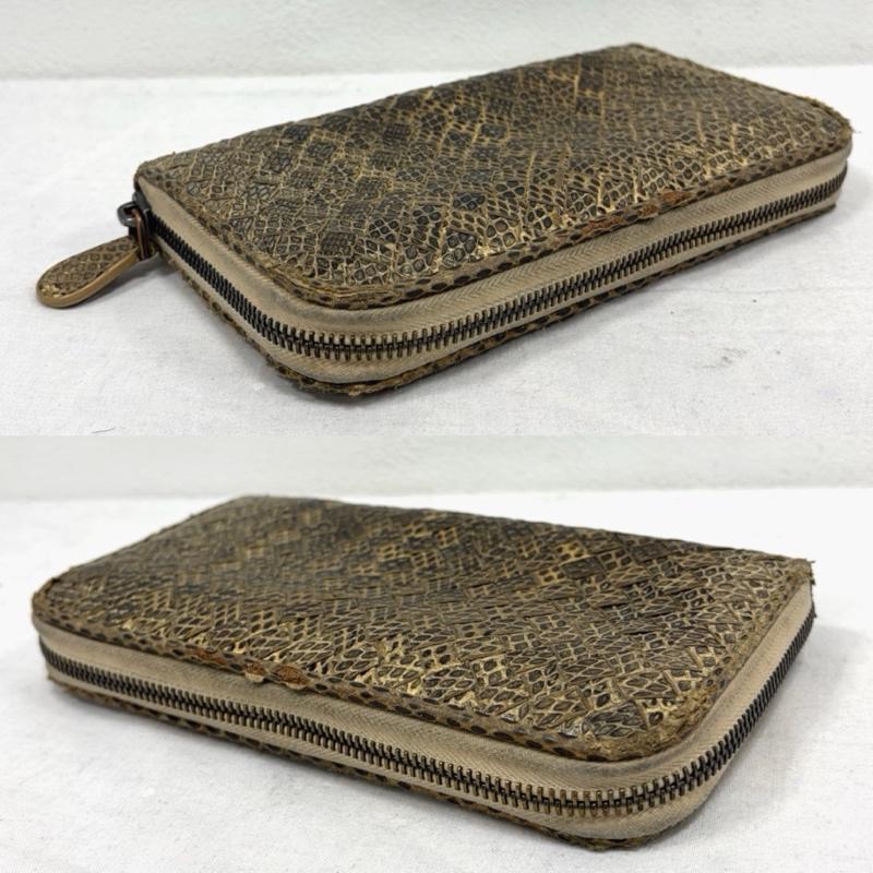 ボッテガヴェネタ BOTTEGA VENETA 財布 長財布 イントレチャート パイソン レザー ラウンドファスナー ウォレット 長財布 イタリア製 - ヘビ柄 ベージュ / ベージュ / beige X 茶 / ブラウン / brown レディース USED 古着 中古 50169870