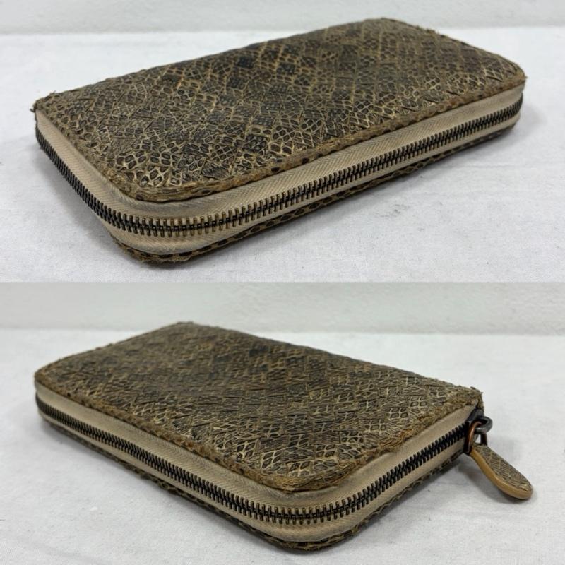 ボッテガヴェネタ BOTTEGA VENETA 財布 長財布 イントレチャート パイソン レザー ラウンドファスナー ウォレット 長財布 イタリア製 - ヘビ柄 ベージュ / ベージュ / beige X 茶 / ブラウン / brown レディース USED 古着 中古 50169870